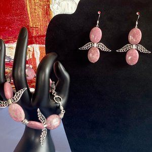 Angel of Rhodonite earring & bracelet set